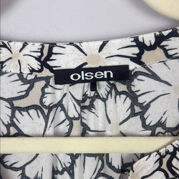Olsen Casual Floral Black White & Cream Relaxed Fit Blouse Size M/L 12 - Picture 3 of 10